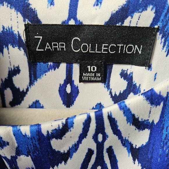 Blue & White Ikat Print Dress With Cap Sleeves & Back Zipper By Zarr Collection - Picture 3 of 6
